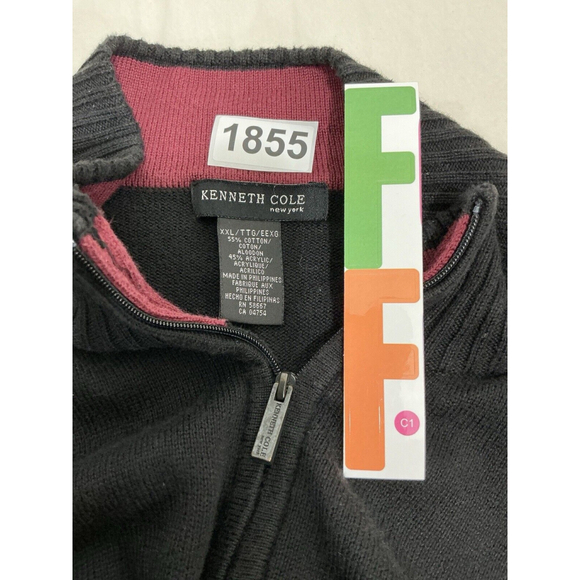 Men’s Kenneth Cole Black Long Sleeve Zip Front Collared Sweater Xxl - Picture 3 of 7